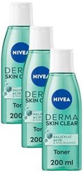 NIVEA Derma Skin Clear Toner (200ml), Cleansing and Hydrating, Enriched with Niacinamide and Salicylic Acid to Rebalance and Remove Impurities, for Blemish-Prone Skin (Pack of 3)