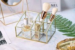 PuTwo Rangement Maquillage 5 Compartiments Organisateur Maquillage en Verre Pot Rangement Maquillage Idéal Pour Ranger Parfums, Pinceaux Maquillage, Rouges à Lèvres, Vernis à Ongles - Doré