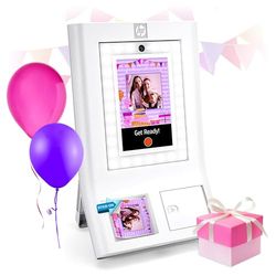HP Sprocket Photobooth Imprimante instantanée 3x4” (Blanc) – 250+ Cadres, Impression sur Papier Zink, Wi-FI, Anneau LED, écran Tactile & appli.