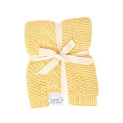 Sweet Acorn Knit Baby Blanket in Elegant Pattern, Organic Cotton Blankets for Crib or Stroller, Receiving Blankets - Butter Yellow