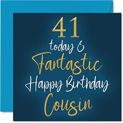 Fantastic 41st Birthday Cards for Cousin - 41 Today & Fantastic - Happy Birthday Card for Cousin from Relative, 145mm Greeting Cards Gift