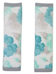 Coussinets d’épaules, protège-ceinture ou protecteur d’harnais réversibles pour siège auto, poussette ou maxicosi. Fleurs Turquoise