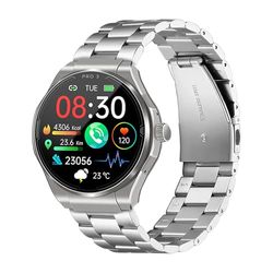 Knauermann PRO 3 (2024) zilver - gezondheidshorloge Smartwatch met telefoonfunctie - ECG + HRV en SOS-functie - AMOLED-display, BT Bluetooth - slaapapneu - titanium band zwart, 14-24, rond, zwart,