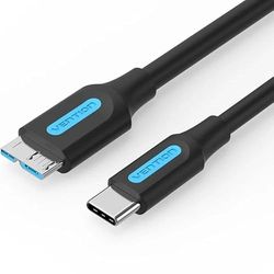 Watio Wave Câble - Câble USB 3.0 micro USB et usb-c de 0,5 m, noir, avec haute vitesse de transfert, durable et flexible