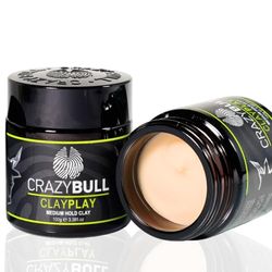 Crazy Bull Clay Play Hair Styler - Medium Hold Hair Clay with Low Shine, Semi-Matte Finish - Vegan, Water-Based Product with Bentonite Clay for Volumising, Defining, & Texturising - Sweet Apple Scent