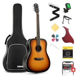 Donner Akoestische Gitaar Full Size Gitaar 4/4 Dreadnought 41 "Gitaar Kit voor Beginner met Gigbag Capo Picks Tuner Strap Snaren (Sunburst)