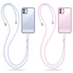 GlasFlength Cordon Telephone Portable avec 2 Patchs, Tour de Cou Telephone Universelle Lanière Téléphone Réglable Amovible Collier Compatible avec Plupart des Smartphones (Rose Violet + Bleu Clair)