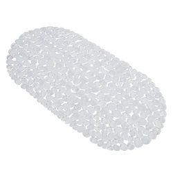 OHS Tappetino da bagno antiscivolo, lungo tappetino da doccia con ventose, anti muffa, tappetino da bagno per bagno, flessibile, ovale, in PVC, per adulti e bambini, trasparente, 70 x 35 cm