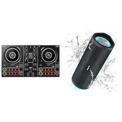 Pioneer DJ DDJ-200 Smart DJ Controller, Black & HEYSONG Portable Bluetooth Speaker, Waterproof Outdoor Speakers with LED Light, Enhanced Bass