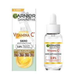 Garnier Siero Vitamina C Anti-Macchie, Illuminante e Rimpolpante, Arricchito con 3.5-4% Niacinamide, Vitamina C e Acido Salicilico, Incarnato Luminoso, 30 ml - L'imballaggio può variare