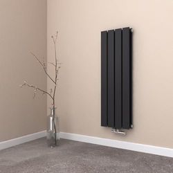 EMKE Platte radiator, 900 x 300 mm, kleine radiatoren, dubbellaags, verticaal, platte radiator, paneelverwarming, middenaansluiting, zwart, 446 watt