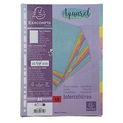 Exacompta - Rif. 7710E - Divisori Aquarel - in carta lucida 400 g/m2-10 linguette neutri - formato A4 - pagina di indicizzazione fornita - certificato FSC - colori assortiti