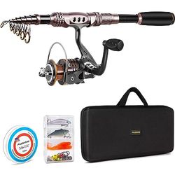PLUSINNO Combo de caña giratoria y Carrete, caña de Pescar telescópica con Carrete de línea, señuelos, Ganchos, Bolsa de Transporte de Pesca y Accesorios, Organizador de Equipo de Pesca (Organizador