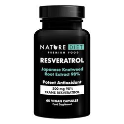 Nature Diet Resveratrol - 500mg Trans-Resveratrol (98%) - Japanese Knotweed Extract - 60 Vegan Capsules - Antioxidant Support - Supports Healthy Aging & Cellular Well-Being