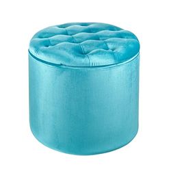 Baroni Home Pouf Contenitore Poggiapiedi con Scarpiera Interna, Pouf in Velluto Portascarpe Turchese Ø50x42 cm