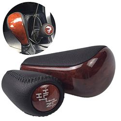 Kakulkomen Automatic Leather with Wood 4 Speed Shift Knob + Transfer Case Fit for Toyota Prado 120 2003 2004 2005 2006 2007 2008 2009,2PCS (4 Speed-Transfer)