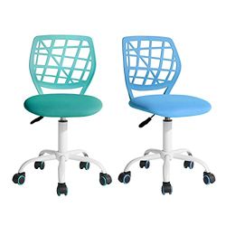 FurnitureR 2pcs Home Office Chair, Ergonomic Adjustable Height Swivel Rolling, Chaise D'ordinateur pour la Maison Le Bureau et L'étude, Metal, Blue Turquoise, 38,5CM x40CM x75-87CM