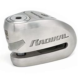 RADIKAL RK910S Cadeado da motocicleta disco de alarme X2-ON, homologado senhora, fecho de alta segurança anti-perfuração, fecho duplo de 10 mm, pilha longa duração, aço inoxidável, pinça anti-roubo