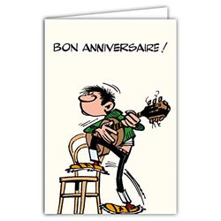 Afie GLCT-0186 Kaart Happy Birthday Gaston Lagaffe Vintage Origine Muziek Gitaar BD Comic Grappig Belgisch karakter Gag Gaffes Franquin