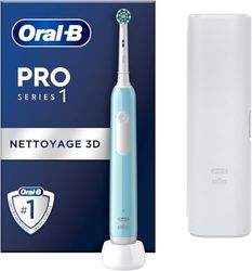Oral-B Pro 1 Brosse A Dents Electrique Bleue, Contrôle De Pression, 3 Modes De Nettoyage Avec Blancheur Et Sensibilité Pour Gencives, Brossette De Rechange Oral B, Chargeur, Etui, Conçue Par Braun