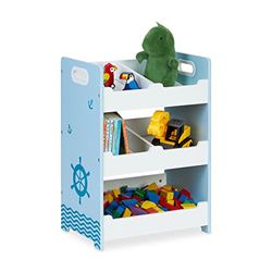 Relaxdays Étagère Enfants, 5 Compartiments, H x L x P : 60 x 42,5 x 30 cm, MDF, Meuble Rangement, poignées, Blanc-Bleu