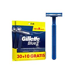 Gillette Blue II Máquinilla de Afeitar Hombre, Cuchillas de Afeitar desechables con Cabezal Fijo, 30+10 Gratis, 40 Unidades