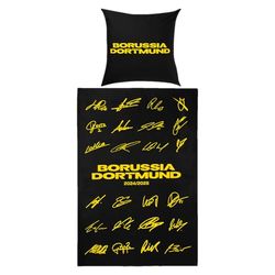 Borussia Dortmund BVB sängkläder underskrifter 2024/25, svart, 135 x 200 cm med dragkedja, dubbel design