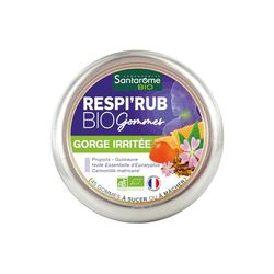 Santarome Bio - Respir'Rub Gommes Bio - Gorges irritées - Propolis - 45 gommes à mâcher - France