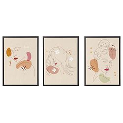 Arterby's® - Set 3 pezzi - Poster Quadro Cornice Tela Canvas Dipinto - Illustrazione Viso Donna Linea Astratta Ritratto - Made in Italy - HD Tela con Cornice Semplice Nera 30x40 cm S3A001 D003