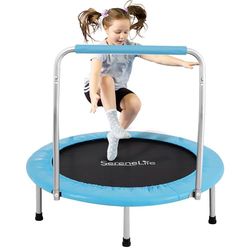 SereneLife 36" Mini Foldable Toddler Trampoline with Handle Bar, Spring-Free Rebounder Trampoline for Kids, Indoor/Garden Fitness & Play, Exercise Fun, Supports 150 lbs, Sky Blue