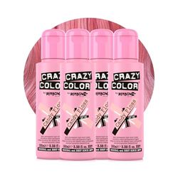 Crazy Color Vibrant Candy Floss Semi-Permanent 4 Pack Quad Hair Dye. Highly Pigmented Pastel Pink Conditioning & Oil Nourishing Vegan Formula No Bleach or Ammonia 400ml
