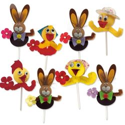 Günthart | 20 insertos de chenilla de Pascua | para Pascua | varios diseños | conejos y pollitos con sombreros, lazos y flores | decoración adecuada para pasteles y tartas | simplemente inserta