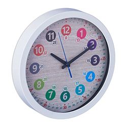 Relaxdays Horloge Murale, Apprendre à Lire l’Heure, diamètre 30 cm, pour Chambre d’Enfant, Fille ou garçon, Blanche