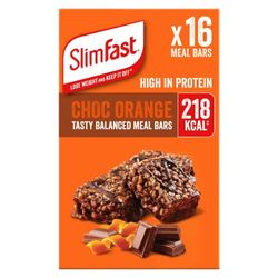 SlimFast Tasty Balanced Meal Bar, Low Calorie Replacement Bars for Weight Loss and Diet, High Protein, Healthy Snacks for Adults with 23 Vitamins and Minerals, Choc Orange Flavour, 16 x 60 g