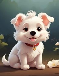 Cute white dog cartoon sketchbook