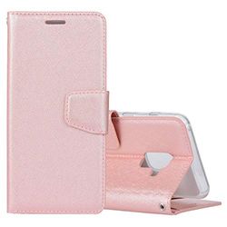 Carcasa de telefono for Galaxy A8 (2018) Funda de Cuero con Textura Horizontal de Seda con Ranuras for Soporte y Tarjeta y Billetera y Marco de Fotos (Negro) (Color : Rose Gold)