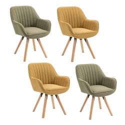 MEUBLE COSY Set van 4 Scandinavische eetkamerstoelen Kaptafel Fauteuil Draaibare stoel met armleuningen voor slaapkamer Woonkamer Keuken Kantoor, bekleed met stof Massief houten poten, meerkleurig