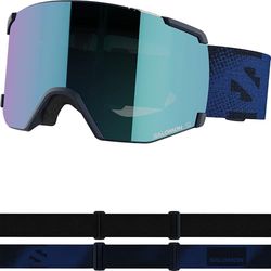 SALOMON S/View Masque de Ski Unisexe, Champ de Vision Élargi, Idéal pour le Ski et le Snowboard, Bleu, Taille Unique