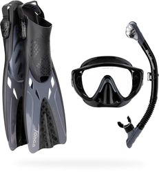 CRESSI Tino Adventure Set Black/Graphite L/XL - Tino Masker en Scilla Snorkel, voor Snorkelen en Duiken, Zwart/Grafiet, L/XL