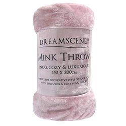 Dreamscene Lussuosa coperta in pile di visone in finta pelliccia di visone ultra morbida e accogliente coperta decorativa sopra il letto, rosa cipria – 150 x 200 cm