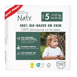 Eco by Naty Eco-Friendly Baby Nappies - 100% Plant-Based Materials on Skin, Soft, for Sensitive Skin & Super Absorbent (Size 5, 132 Count)