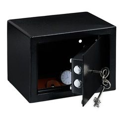 Relaxdays Caja Fuerte de Pared, 2 Llaves, Cerradura de Doble Cerrojo, Empotrable en Suelo o Muebles, 17x23x17 cm, Negro, Acero