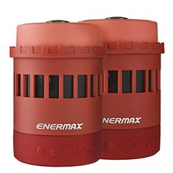 Enermax Pharoslite ROUGE, 2 enceintes Bluetooth sans fil, haut-parleur stéréo HD, LED, basses puissantes, Micro SD, lampe de poche SOS, veilleuse, boussole, tasse, 6 modes RGB, batterie 6h EAS05-RW