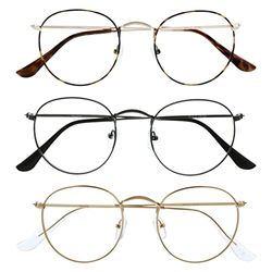 OPULIZE Sol Gafas de Lectura Bloqueo de Luz Azul 3-Pack Montura Retro Redonda Marrón Gris Dorado Resistente a Arañazos Bisagras de Muelle Ordenador Gaming Antirreflejante Hombre Mujer BBB94-279 +2.00