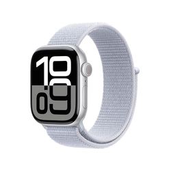 Apple Watch Series 10 GPS + Cellular 42 mm Smartwatch con cassa in alluminio Argento e Sport Loop Nuvola azzurra - One Size. Fitness tracker, app ECG, display Retina always-on, resistente all’acqua