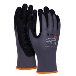 DONAU SAFETY Flex Dotted handskar arbetshandskar med halkskydd handtag noppor/storlek 07/S, 1 par/grå-svart/mekaniker monteringshandskar/nitril belagd lätt oljebeständig, nylon