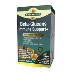 Natures Aid Beta Glucans Immune Support Supplement - Vitamin C, D3, A, Zinc, Selenium, Garlic & Elderberry - Immune System Support for Adults - Vegan, Gluten Free, Non-GMO - 90 Tablets