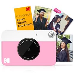 KODAK Printomatic Fotocamera digitale a stampa istantanea a colori - Foto di alta qualità su carta adesiva Zink 2x3" - 5MP, portatile, regalo creativo per compleanno, Natale, feste - Rosa