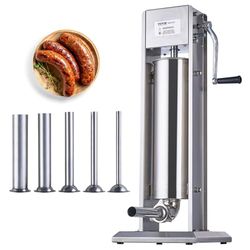 VEVOR 1A-SS715 7 L / 15 LBS Vertical Sausage Machine, Dual-Speed Meat Stuffer, Made of Food-Grade 304 Stainless Steel, Includes 5 Stuffing Tubes, for Home Kitchen Restaurant Commercial, 201, Silver