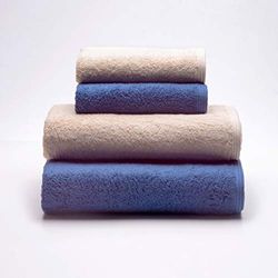 Sancarlos - Ocean, set di 2 asciugamani da lavabo + 2 asciugamani da bagno combinati, colore blu scuro e beige, dimensioni 50 x 100 cm, 100 x 150 cm